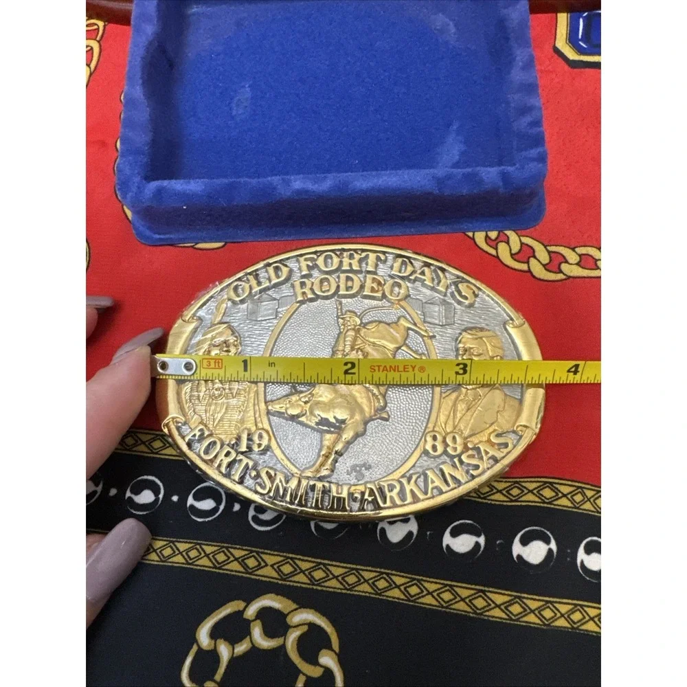 Old Fort Dats Rodeo 1989 Fort Smith Arkansas Belt Buckle NEW! Gold Plated W Box